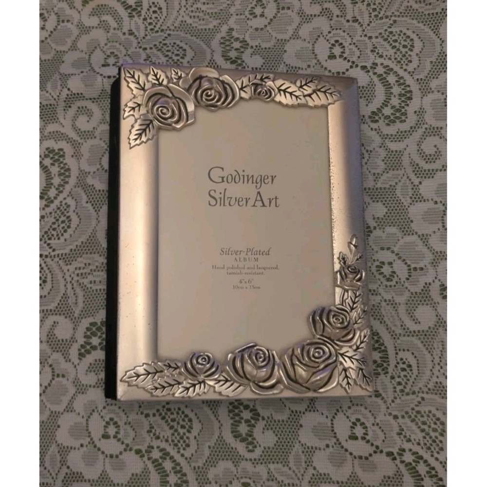 Vintage GODINGER -NEW -1991  Silver Plated Rose Photo Album Holds 100 4x6 Photos